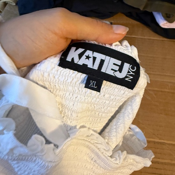 Katie J NYC Evan White Smocked Ruffle Mini Dress - Picture 3 of 4